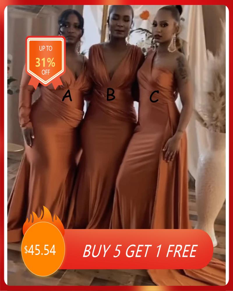 Burnt Orange Mermaid Bridesmaid Dresses  Wedding Party Evening Dress Vestidos De Fiesta Para Bodas